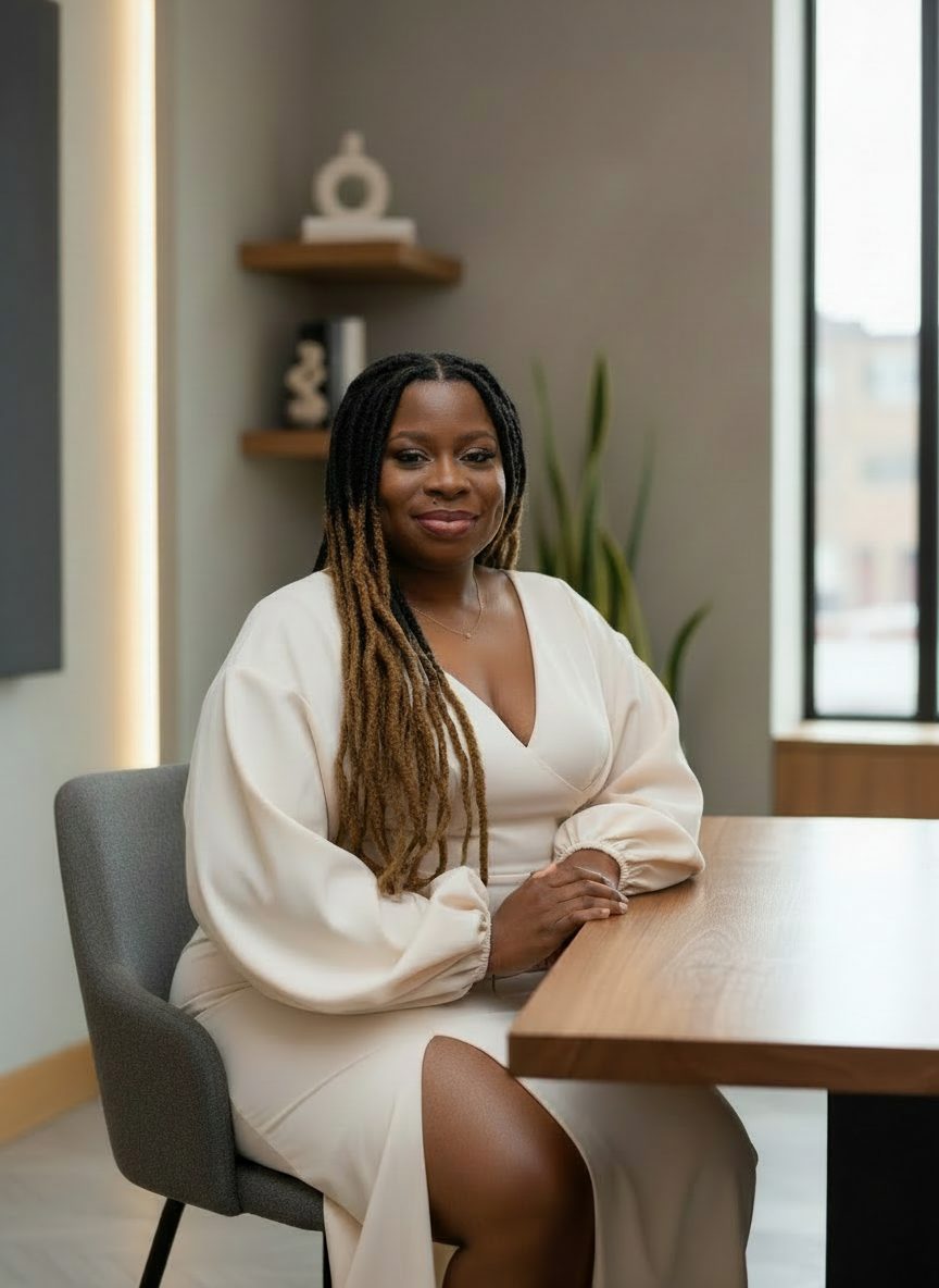 Andrea Bolden seated at a modern office table